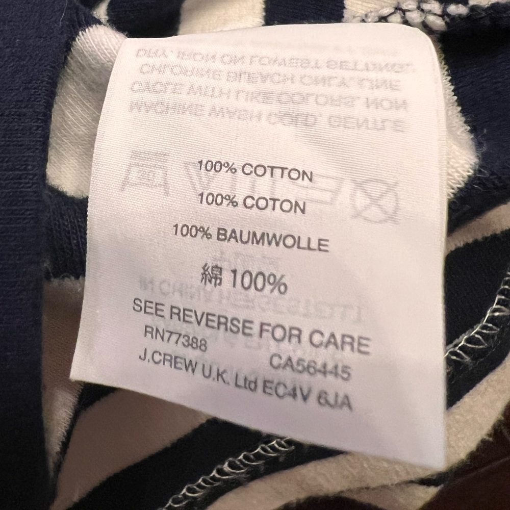 J. Crew Striped Relaxed Cotton Shift Mini Dress, Navy Blue White 3/4 sleeve, S - Picture 9 of 11